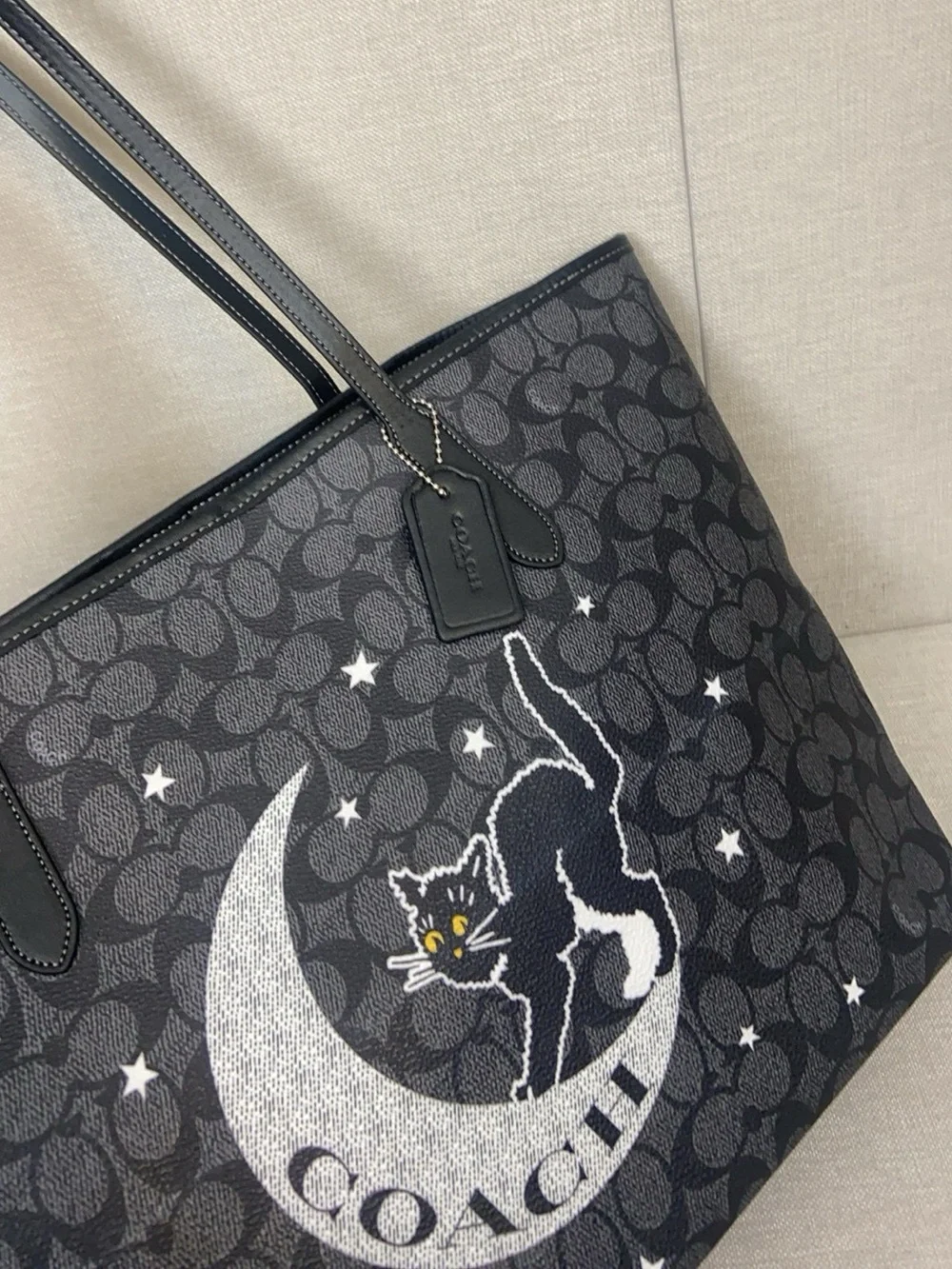 Coach Black Signature Moon & Cat Graphic Tote
